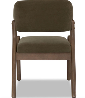 Retro Accent Chair - Moss Green Textured Fabric with Earthy Claystone Finish
