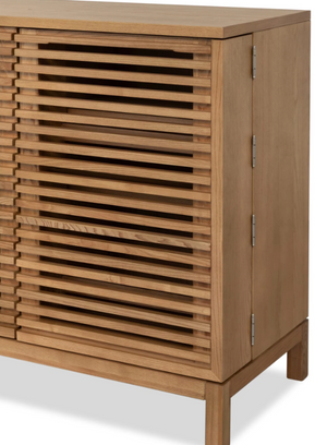 Bar Cabinet with Slatted Doors - Flaxen Oak Finish Modern Liquor Cabinet