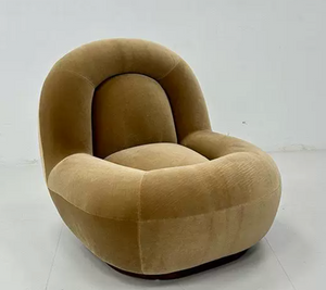 Orb Sculptural Rounded Velvet Lounge Chair - Modern Organic Swivel Armchair in Tobacco Ochre