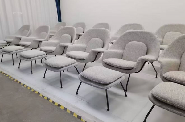 Iconic Womb Chair and Ottoman Set - Mid-Century Modern Bouclé Lounge Chair with Polished Chrome Base