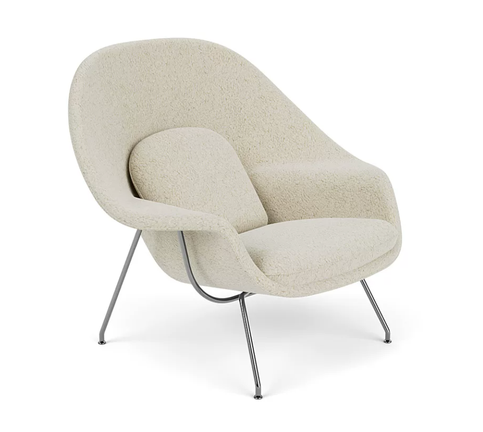 Iconic Womb Chair and Ottoman Set - Mid-Century Modern Bouclé Lounge Chair with Polished Chrome Base