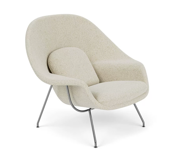 Iconic Womb Chair and Ottoman Set - Mid-Century Modern Bouclé Lounge Chair with Polished Chrome Base