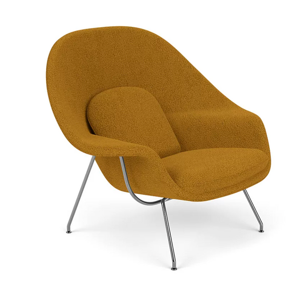 Iconic Womb Chair and Ottoman Set - Mid-Century Modern Bouclé Lounge Chair with Polished Chrome Base