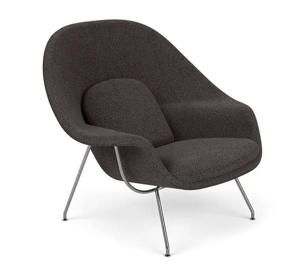 Iconic Womb Chair and Ottoman Set - Mid-Century Modern Bouclé Lounge Chair with Polished Chrome Base