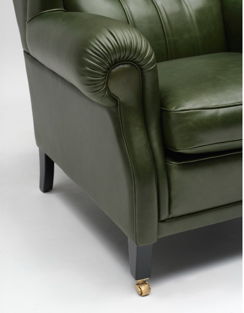 Classic Chesterfield Wingback Armchair in Forest Green Leather