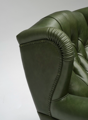 Classic Chesterfield Wingback Armchair in Forest Green Leather