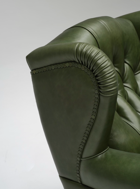 Classic Chesterfield Wingback Armchair in Forest Green Leather