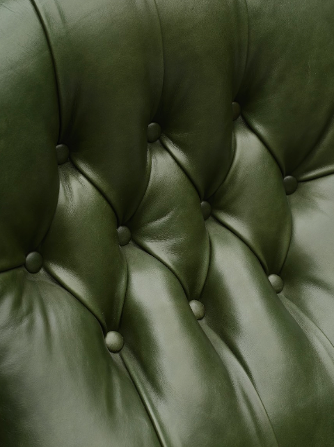 Classic Chesterfield Wingback Armchair in Forest Green Leather