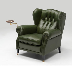 Classic Chesterfield Wingback Armchair in Forest Green Leather