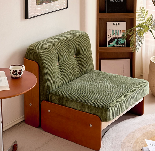 Modern Olive Green Corduroy Lounge Chair