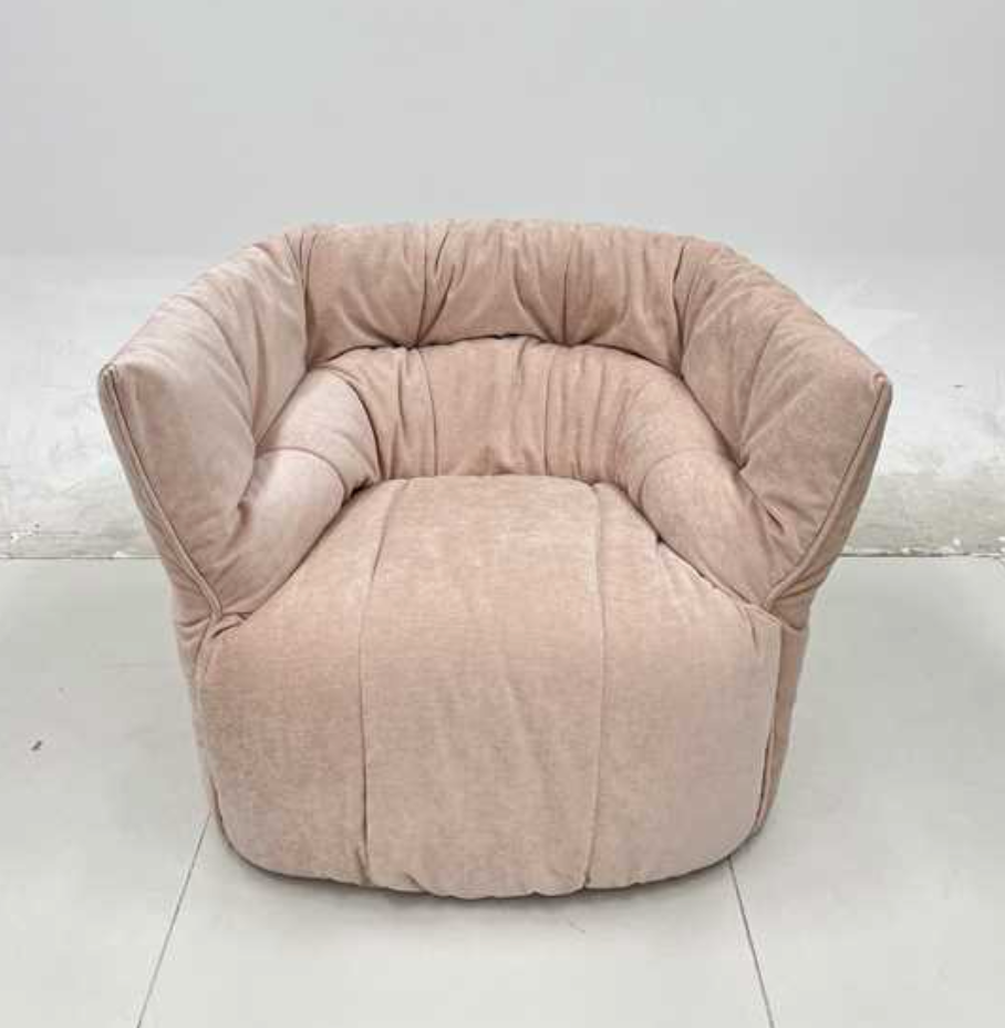 Contemporary Ruched Chenille Cloud Lounge Chair - High-Density Foam Blush Pink Armchair - Quiet Luxury Enveloping Bucket Chair