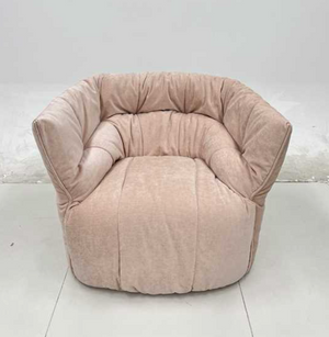 Contemporary Ruched Chenille Cloud Lounge Chair - High-Density Foam Blush Pink Armchair - Quiet Luxury Enveloping Bucket Chair