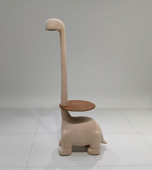 Giraffe Side Table Floor Lamp - 3-in-1 Plush Dinosaur End Table with Wooden Tray