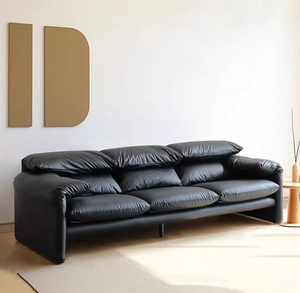 Modern Black Leather Sofa with Adjustable Backrest