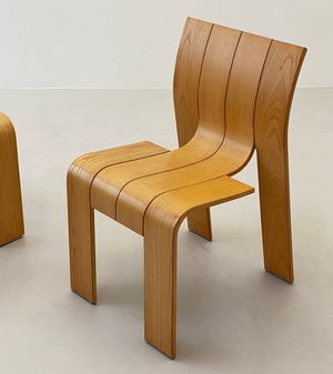 Modern Sculptural Bentwood Accent Chair | Curved Slatted Wood Dining Chair