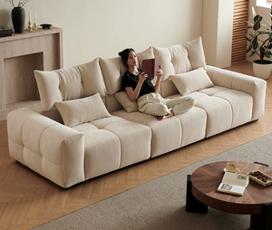Contemporary Block-Stitched Extra Long Sofa with Lumbar Pillows