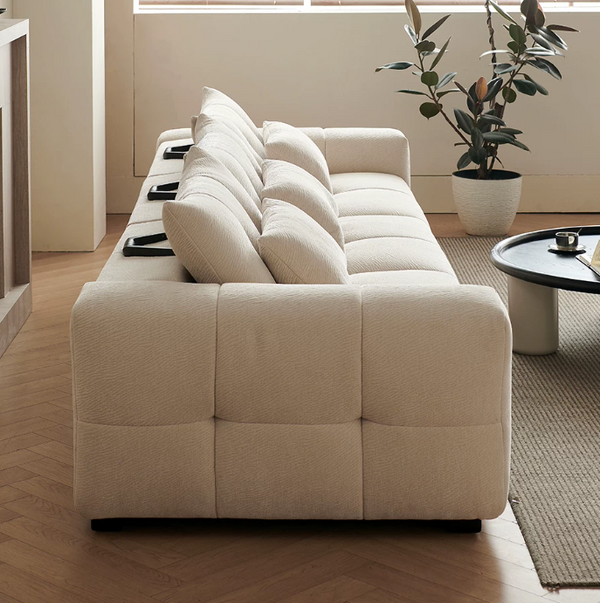 Contemporary Block-Stitched Extra Long Sofa with Lumbar Pillows