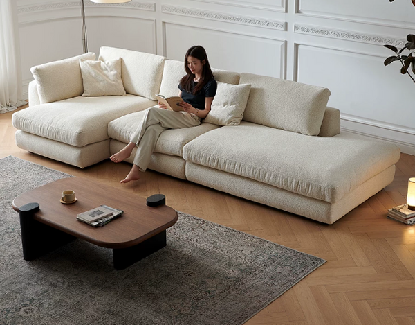 Modern Cream Bouclé L-Shape Sectional Sofa - Extra Deep Seat Modular Chaise Lounge Couch - Quiet Luxury Cloud Sofa for Living Room