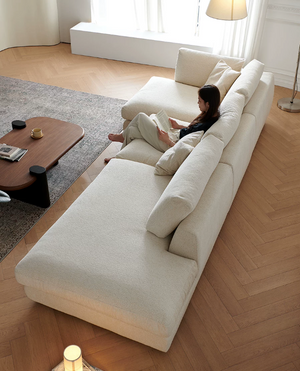 Modern Cream Bouclé L-Shape Sectional Sofa - Extra Deep Seat Modular Chaise Lounge Couch - Quiet Luxury Cloud Sofa for Living Room