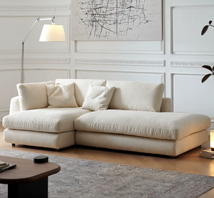 Modern Cream Bouclé L-Shape Sectional Sofa - Extra Deep Seat Modular Chaise Lounge Couch - Quiet Luxury Cloud Sofa for Living Room