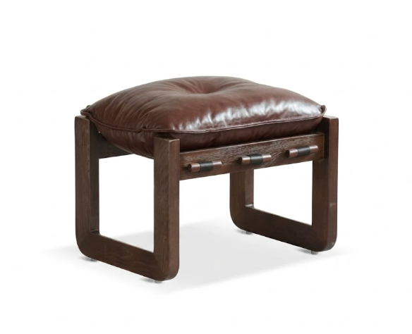Modern Ash Wood Lounge Chair in Tobacco Oil Wax Leather - Architectural Accent Chair with Draped Armrests