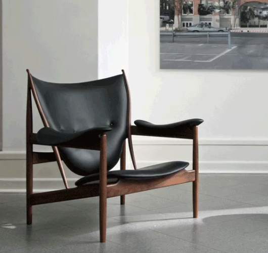 Vintage Walnut Wood Reading Chair and Ottoman | Retro Executive Lounge Seating