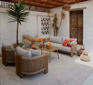 Modern Woven Rope 3-Seater Outdoor Sofa with Wood Frame & Deep Cushions