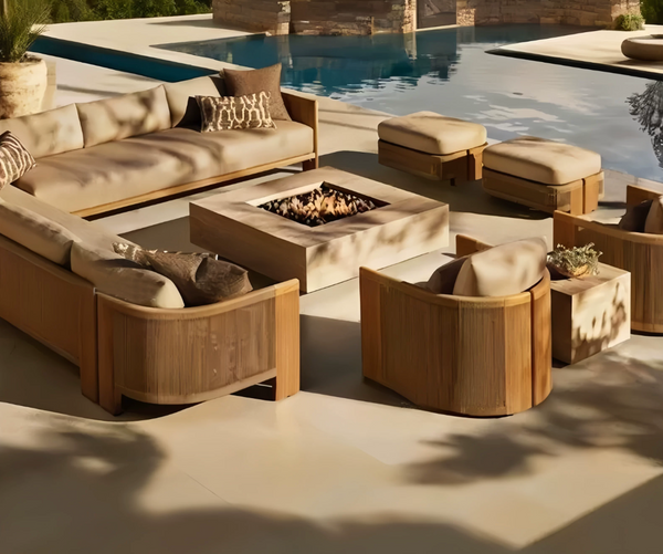 Modern Woven Rope 3-Seater Outdoor Sofa with Wood Frame & Deep Cushions