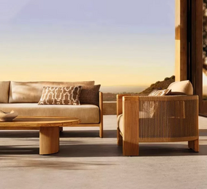 Modern Oval Wood Coffee Table with Fluted Base & Slatted Top