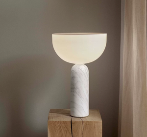 Modern Marble & Opal Glass Bowl Table Lamp with Cylinder Base