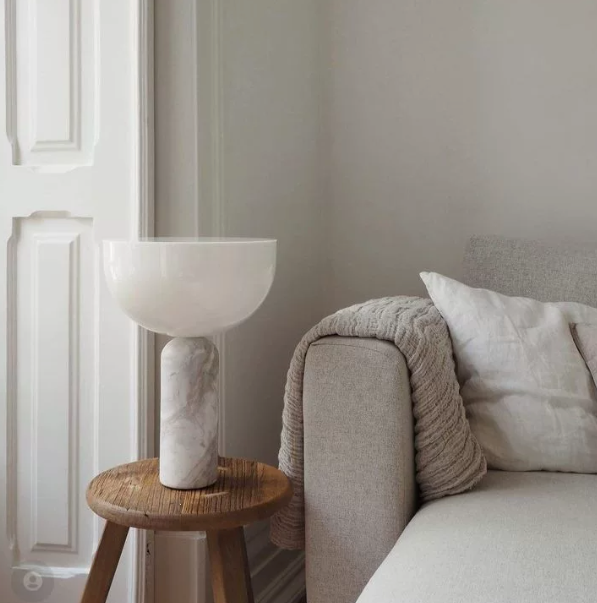 Modern Marble & Opal Glass Bowl Table Lamp with Cylinder Base