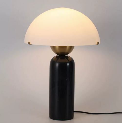 Modern Travertine & Marble Mushroom Table Lamp with Glass Dome Shade