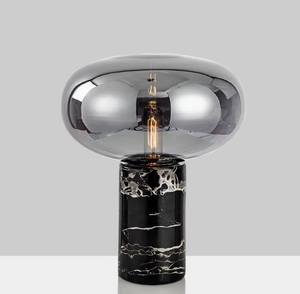 Modern Black Marble & Smoked Glass Table Lamp for Bedside