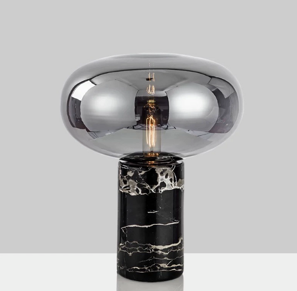 Modern Black Marble & Smoked Glass Table Lamp for Bedside