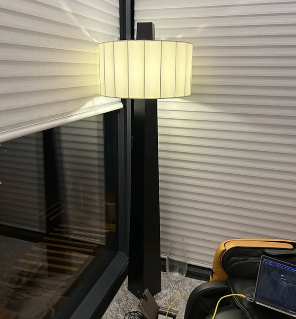 Modern Tapered Metal Floor Lamp with Pleated Fabric Drum Shade