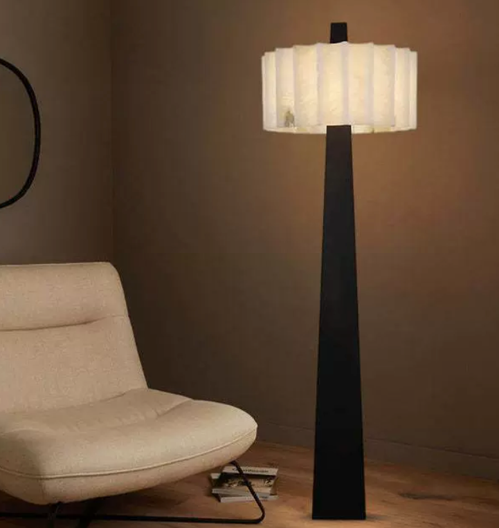 Modern Tapered Metal Floor Lamp with Pleated Fabric Drum Shade
