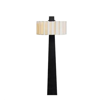 Modern Tapered Metal Floor Lamp with Pleated Fabric Drum Shade