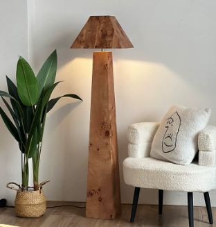 Modern Geometric Solid Wood Floor Lamp | Minimalist Standing Light for Living Room