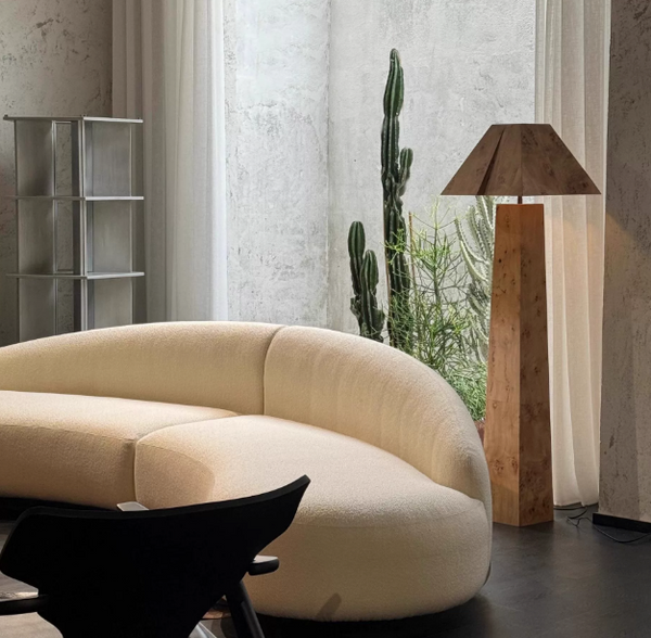 Modern Geometric Solid Wood Floor Lamp | Minimalist Standing Light for Living Room