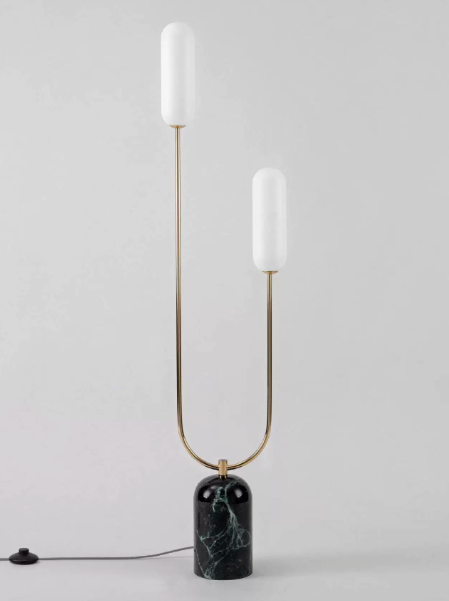 Mid-Century U-Shaped Tall Bedside Floor Light with Dual Glass Globes