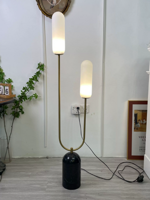 Mid-Century U-Shaped Tall Bedside Floor Light with Dual Glass Globes