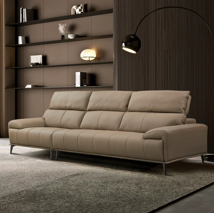 Premium Leather Reclining Sofa with Adjustable Headrests & Deep Cushioned Seating