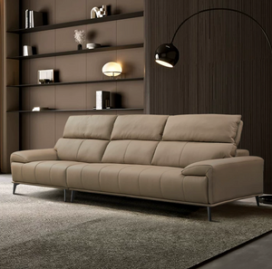 Premium Leather Reclining Sofa with Adjustable Headrests & Deep Cushioned Seating