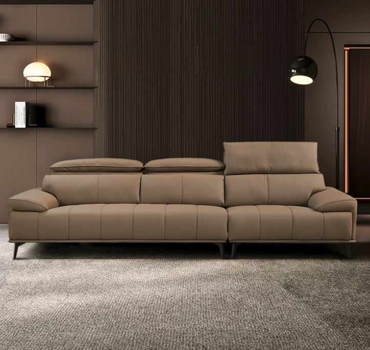 Premium Leather Reclining Sofa with Adjustable Headrests & Deep Cushioned Seating