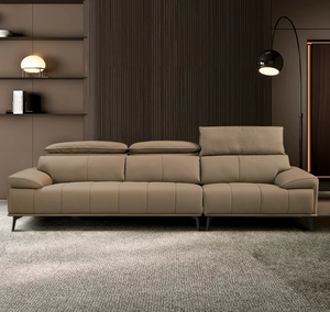 Premium Leather Reclining Sofa with Adjustable Headrests & Deep Cushioned Seating