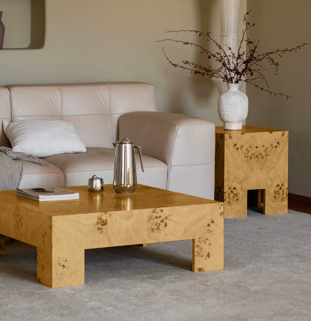 Modern U-Shaped Burl Wood Coffee Table