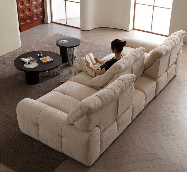 Cloud-Like Tufted Lounge Sofa in Premium Chenille with Feather Down Cushions(JUXMQ9752)