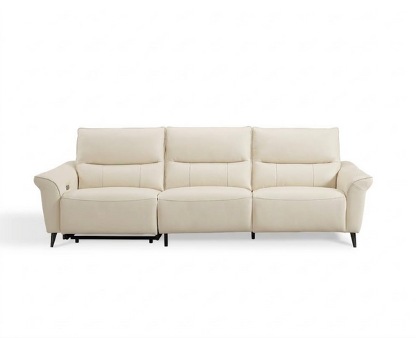 Modern 3-Seater Faux Leather Sofa with Power Recliner & USB Port - 108"