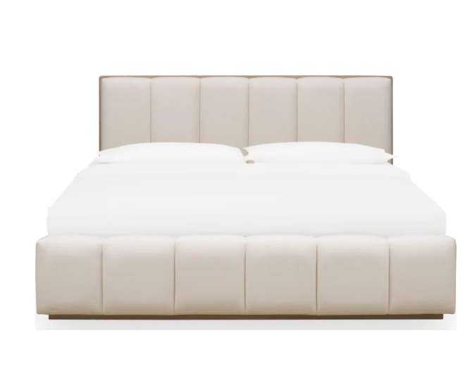 Modern Channel-Tufted Chenille Upholstered Platform Bed | Solid Wood Frame