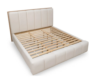 Modern Channel-Tufted Chenille Upholstered Platform Bed | Solid Wood Frame